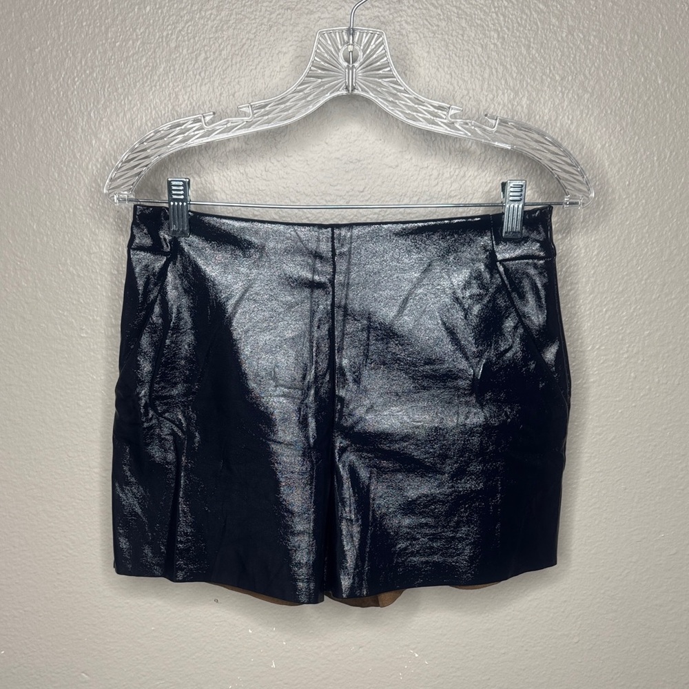Zara Shiny Navy Faux Leather Shorts Women’s Size Small